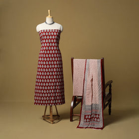 Red - hand bagh natural dyed cotton 3pc unstitched dress