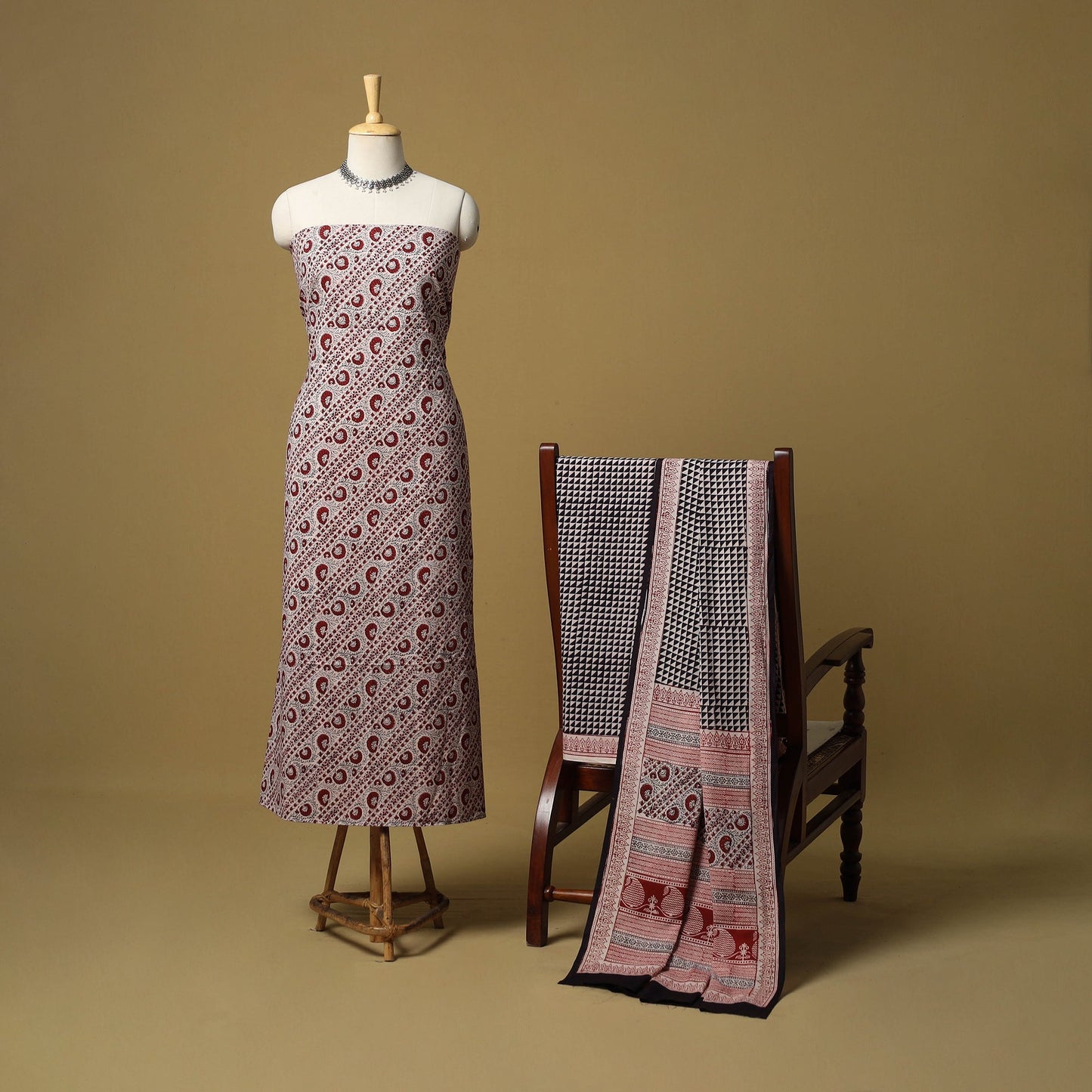 Hand bagh natural dyed cotton 3pc unstitched dress material