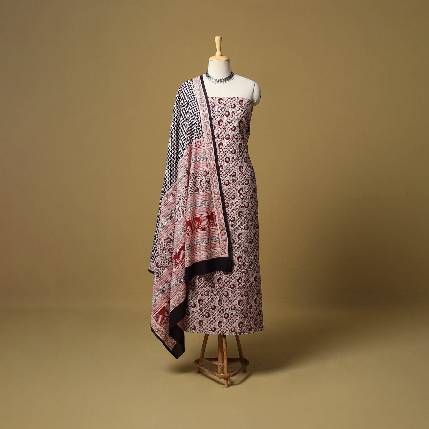 Hand bagh natural dyed cotton 3pc unstitched dress material