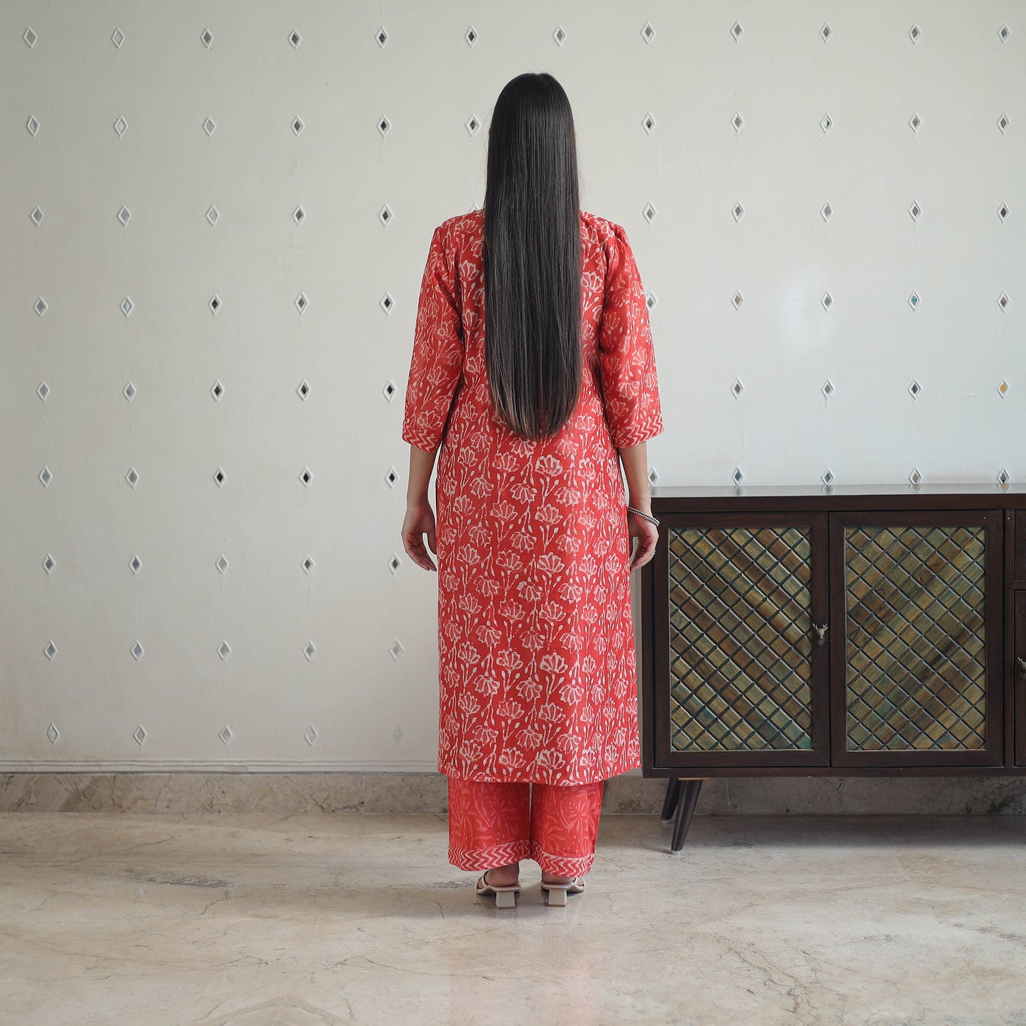 Buy Red Hand Block Bagru Print Chanderi Silk Kurta Set