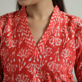 Buy Red Hand Block Bagru Print Chanderi Silk Kurta Set