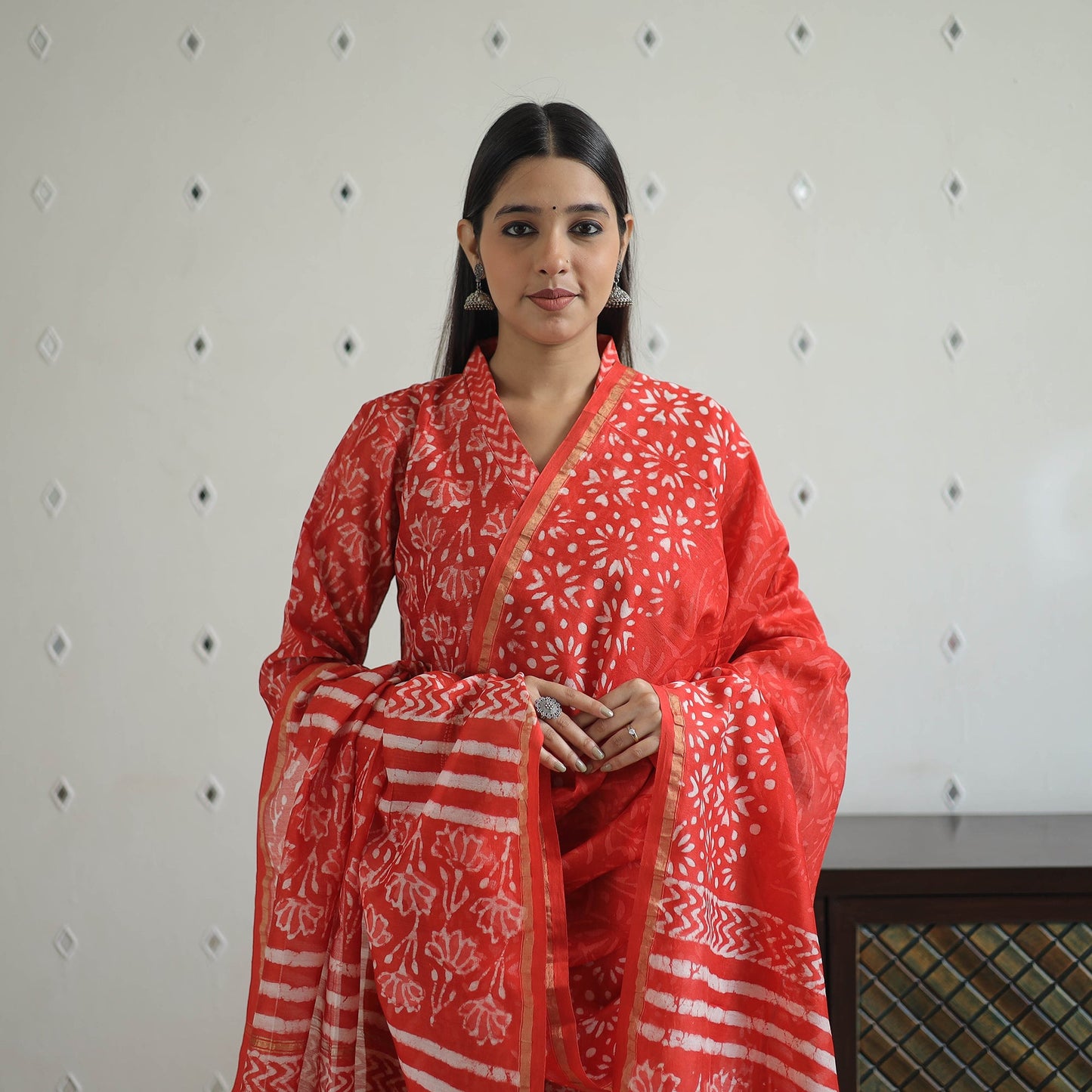 Buy Red Hand Block Bagru Print Chanderi Silk Kurta Set