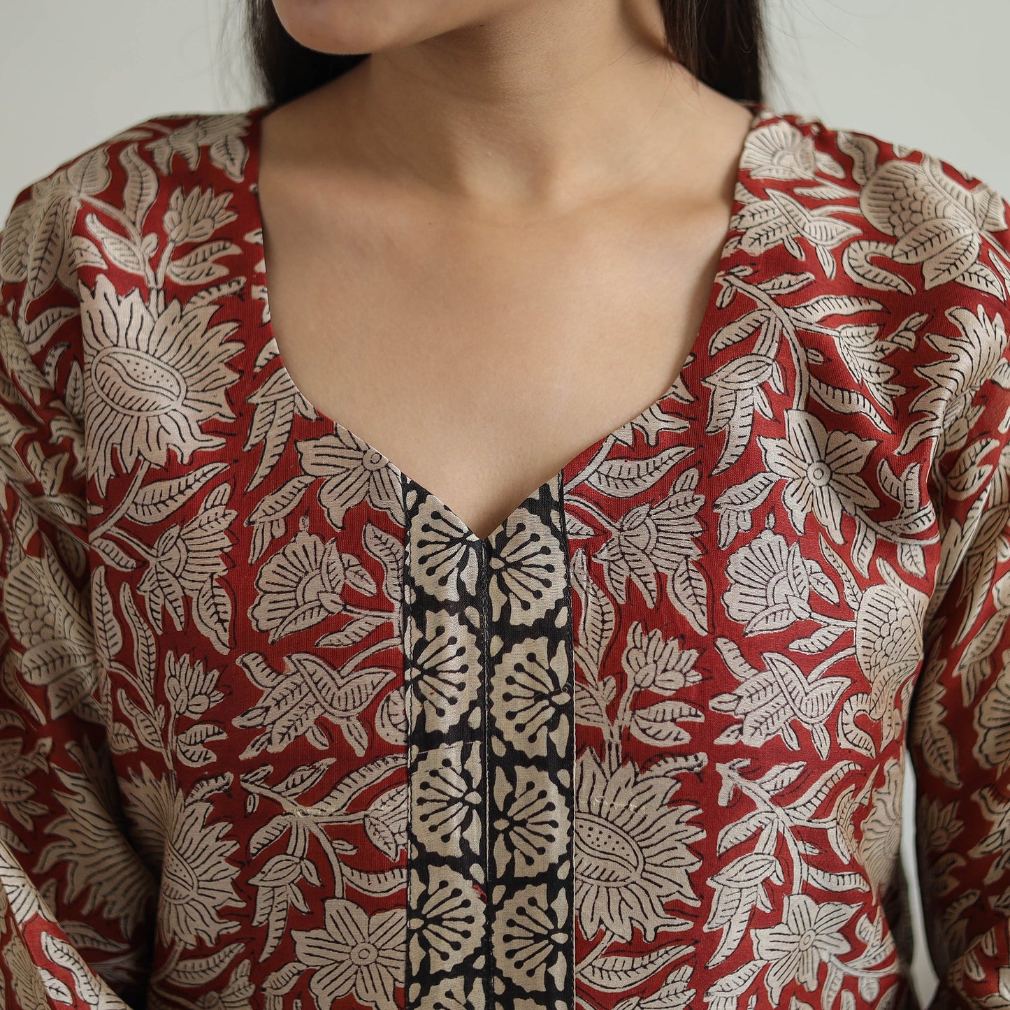 Red - hand bagru chanderi silk kurta set 10 - handcrafted