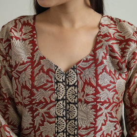 Red - hand bagru chanderi silk kurta set 10 - handcrafted