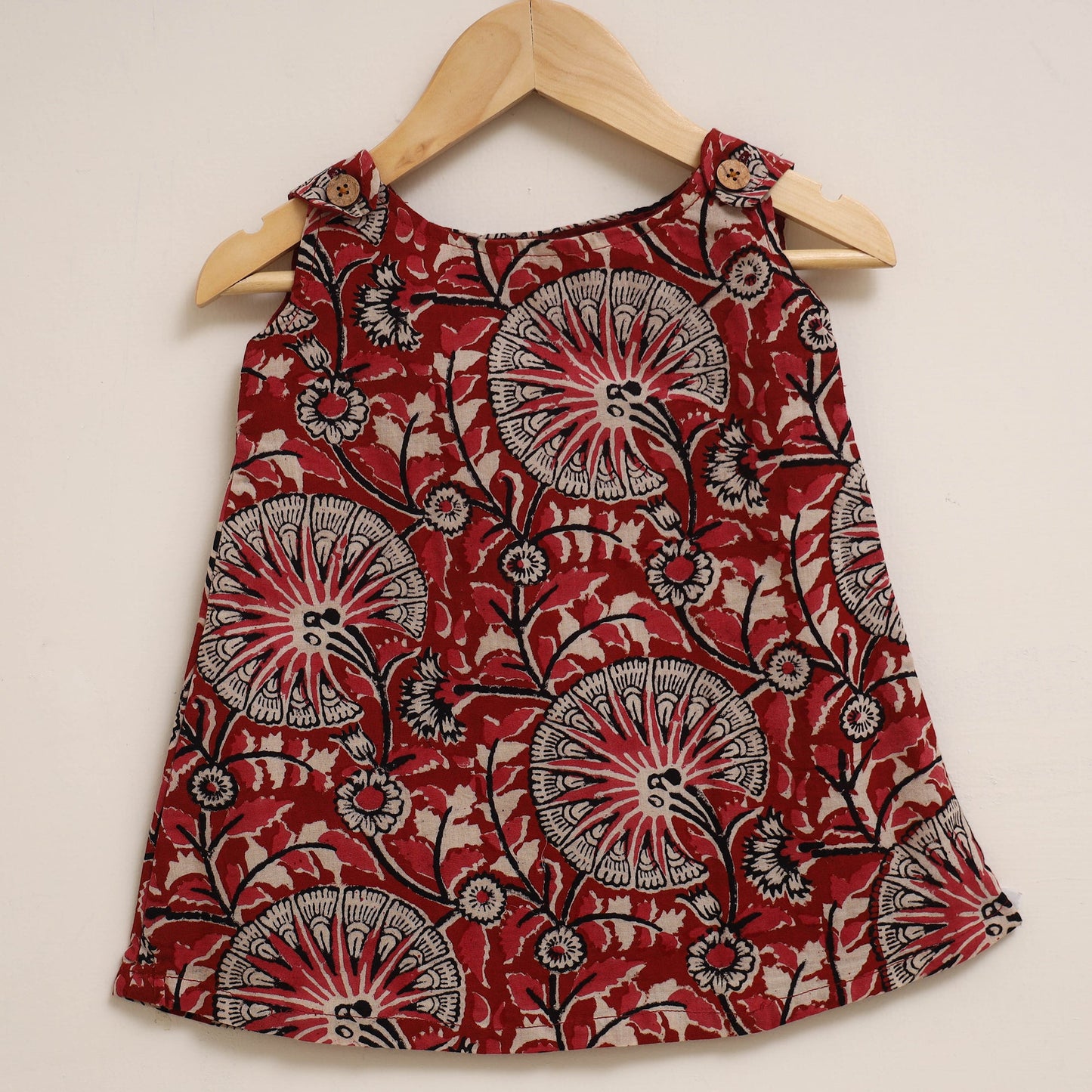 Red - hand bagru cotton baby girl dress (6-12 months) 11