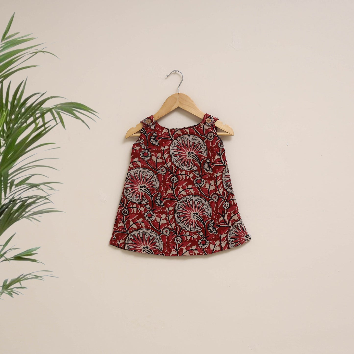 Red - hand bagru cotton baby girl dress (6-12 months) 11
