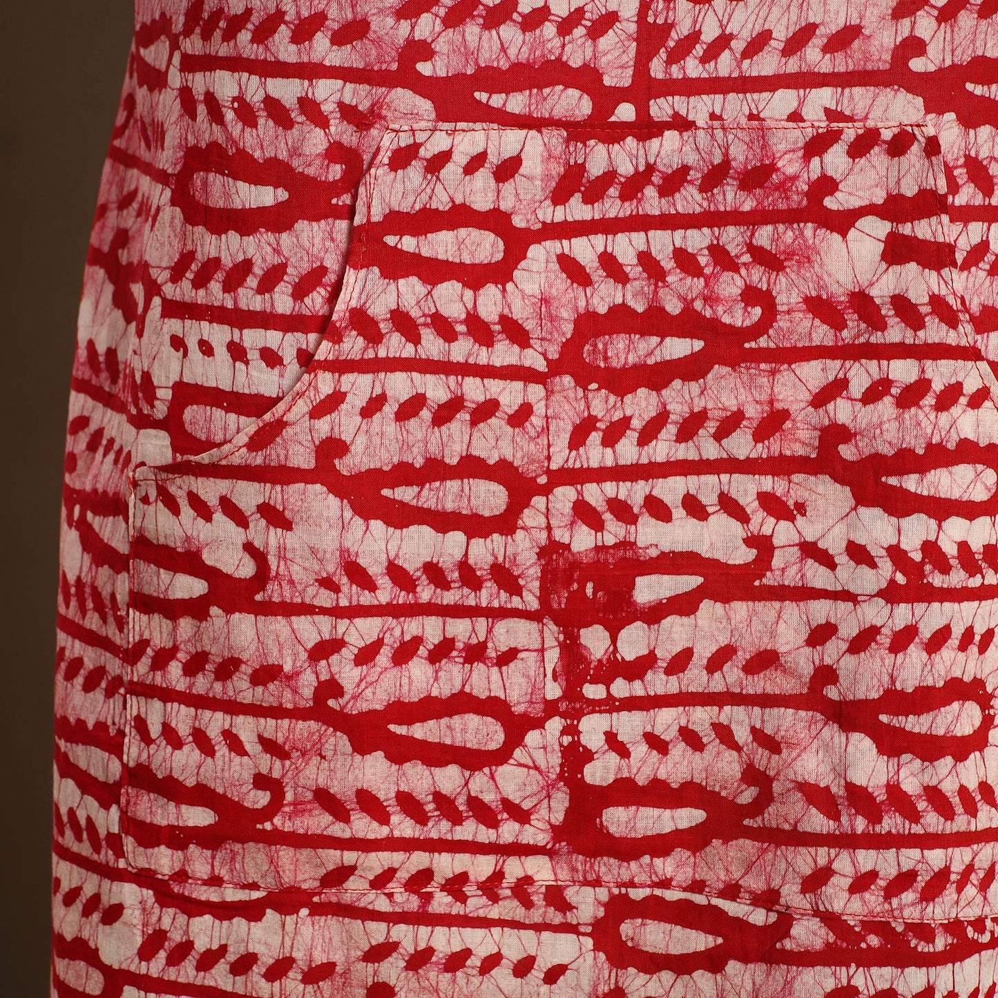  Red Hand Batik Print Cotton Apron with Pocket