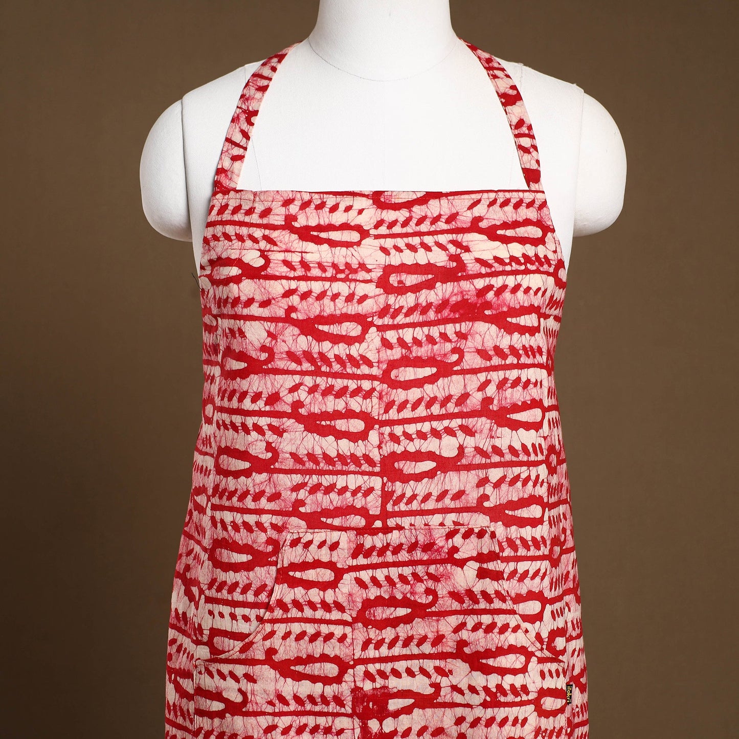  Red Hand Batik Print Cotton Apron with Pocket