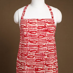  Red Hand Batik Print Cotton Apron with Pocket