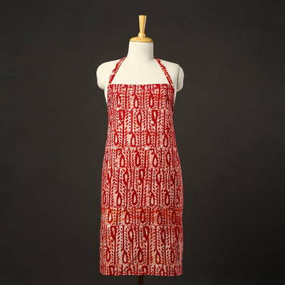  Red Hand Batik Print Cotton Apron with Pocket