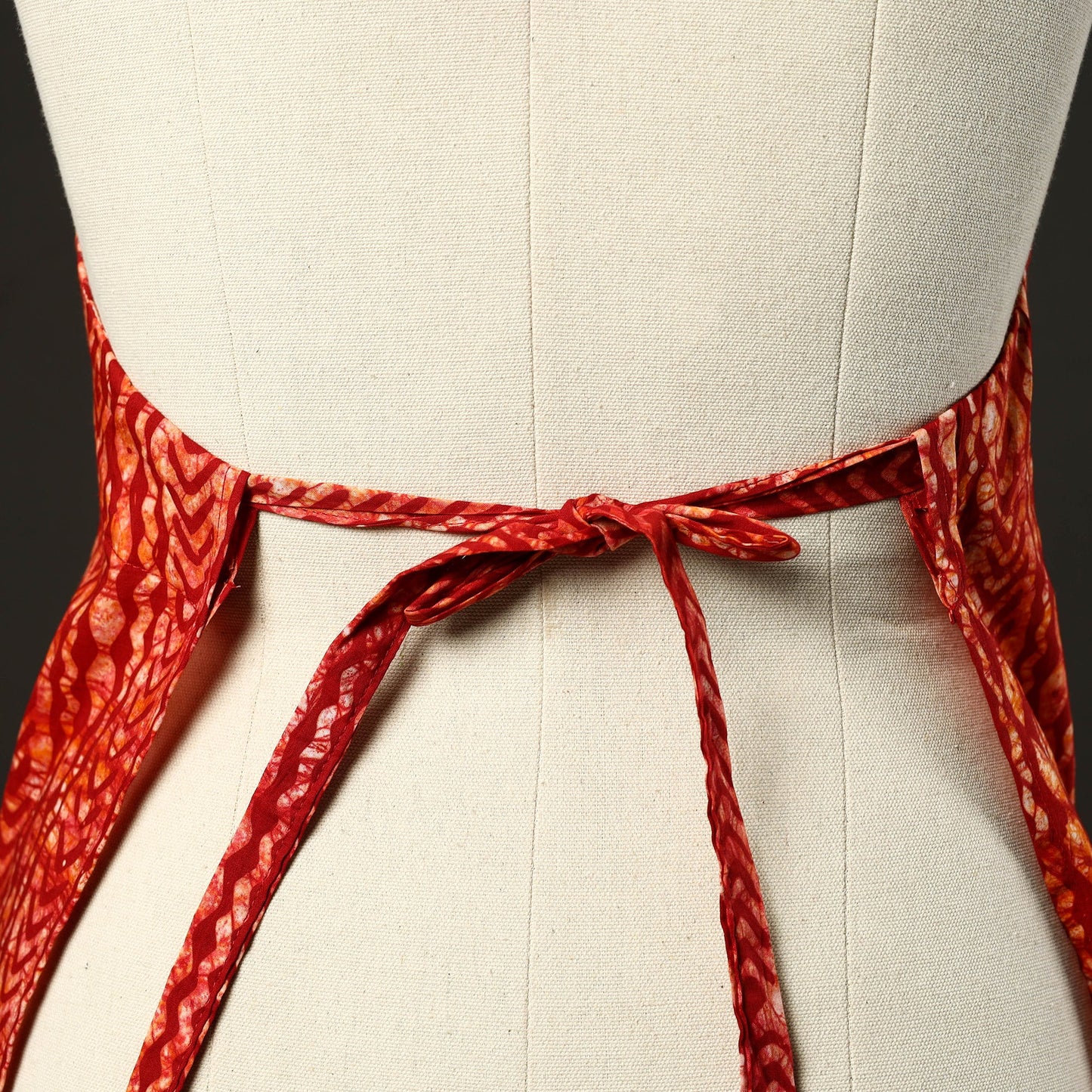 Red - hand batik cotton apron with pocket 10 - handcrafted