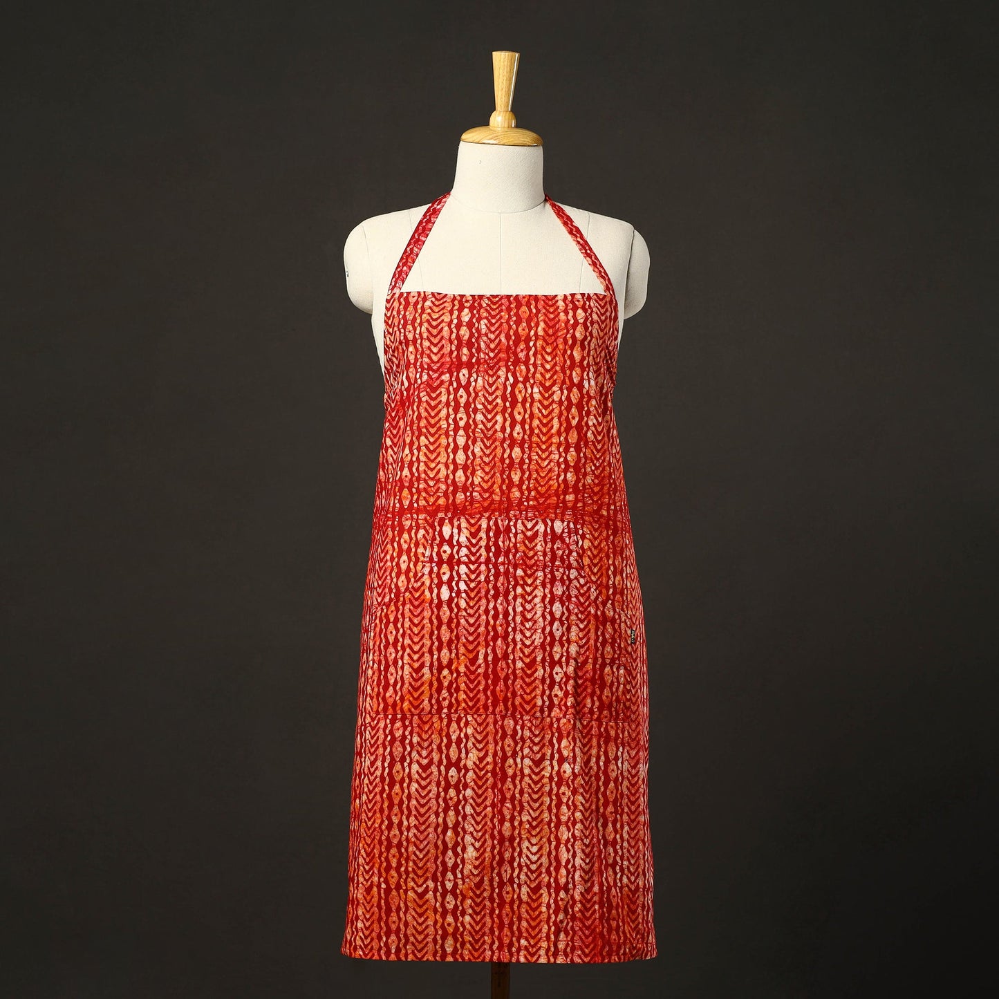 Red - hand batik cotton apron with pocket 10 - handcrafted