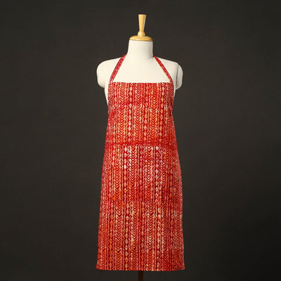 Red - hand batik cotton apron with pocket 10 - handcrafted