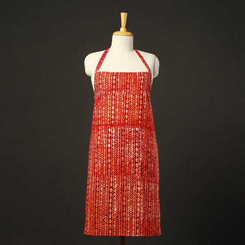 Red - hand batik cotton apron with pocket 10 - handcrafted