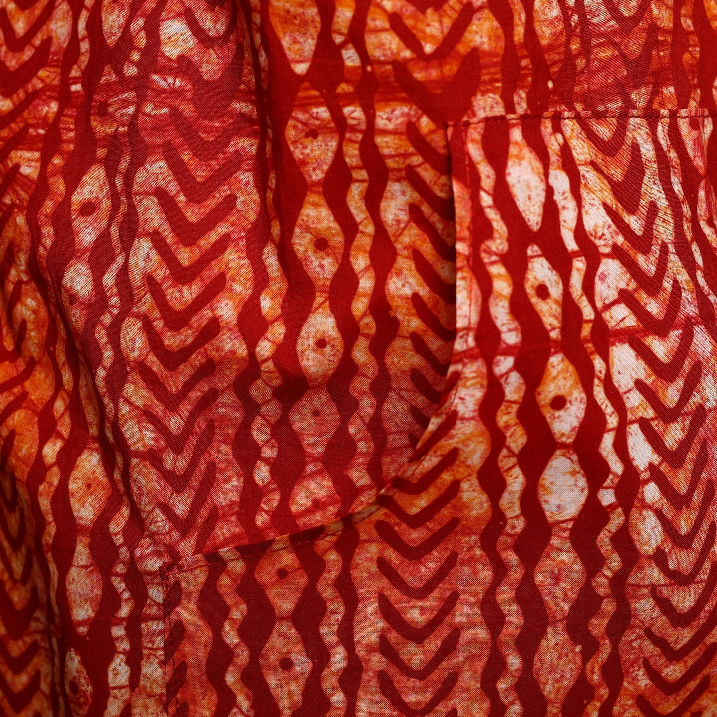 Red - hand batik cotton apron with pocket 10 - handcrafted