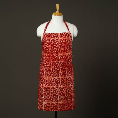 Red - hand batik cotton apron with pocket 74 - handcrafted