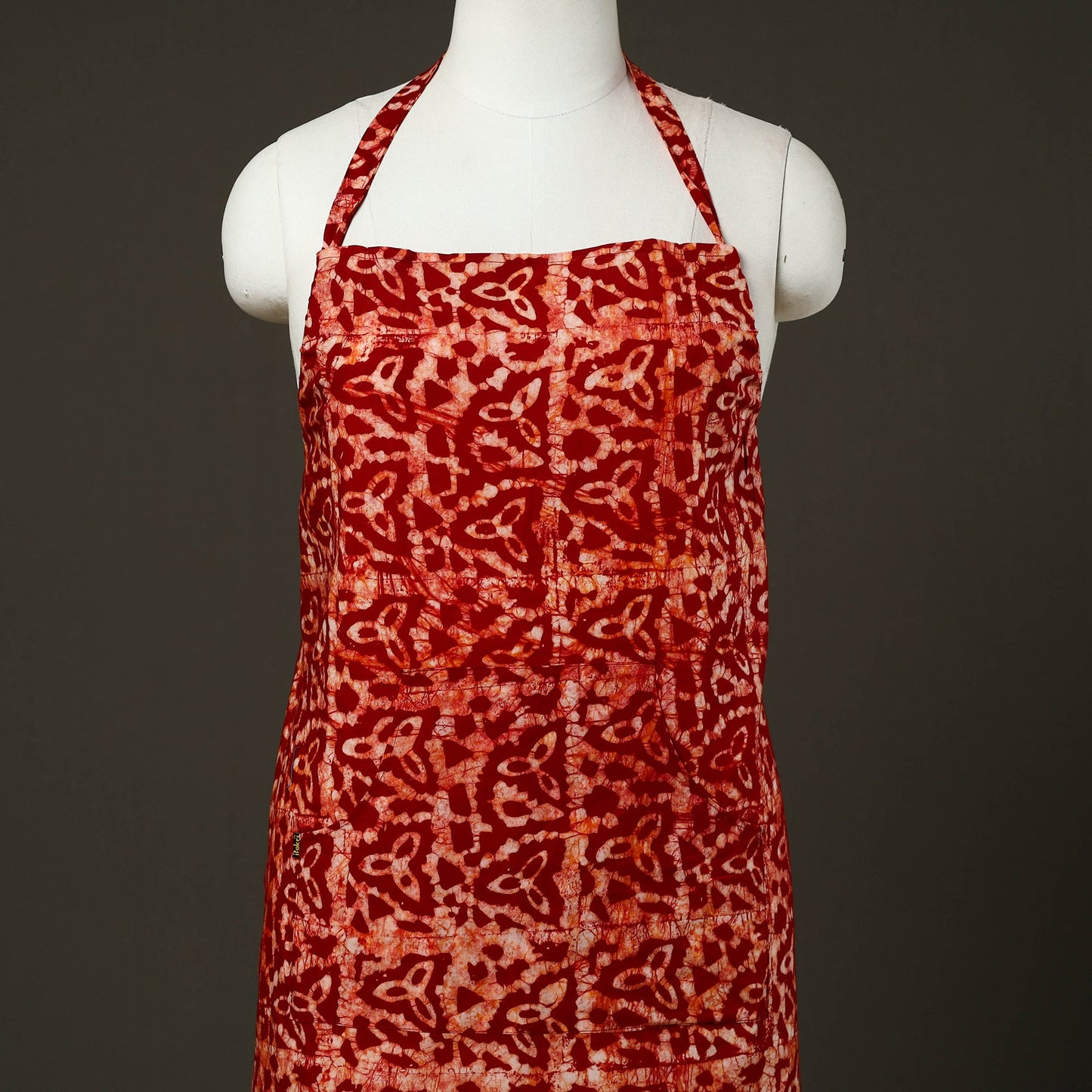 Red - hand batik cotton apron with pocket 74 - handcrafted