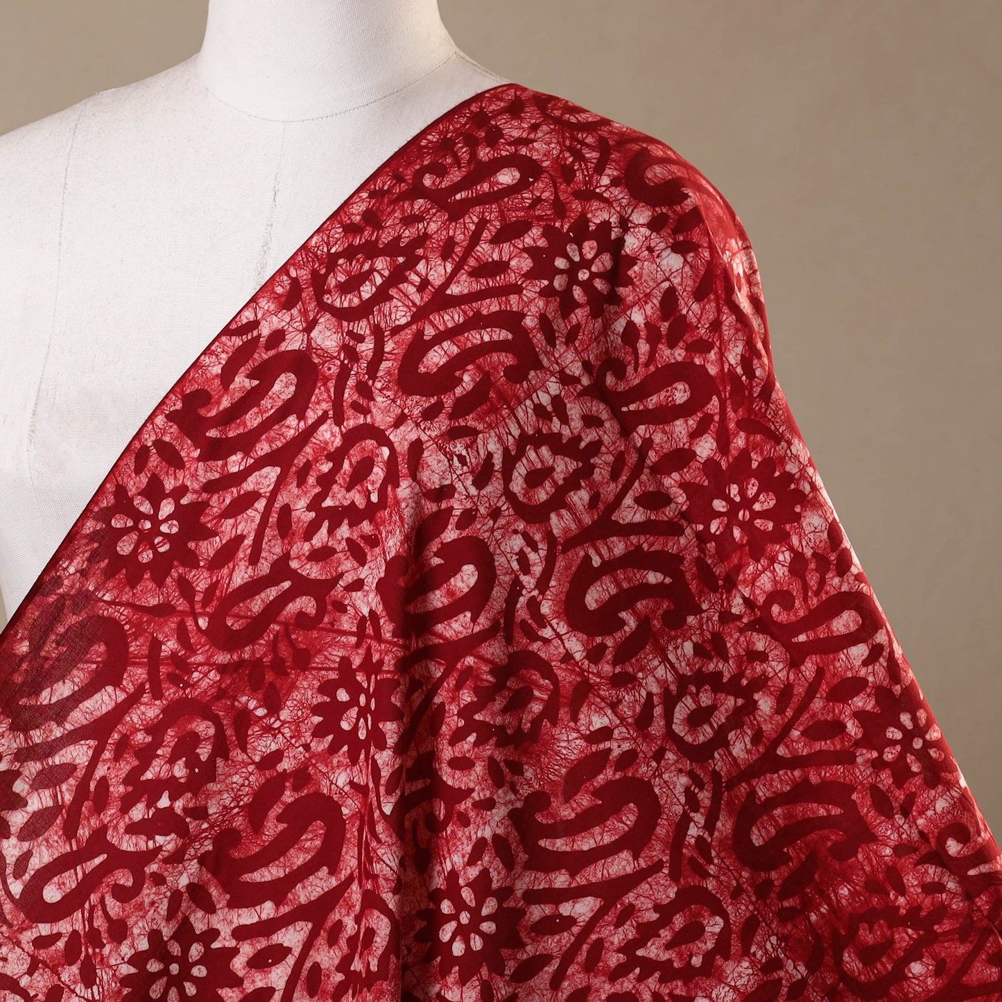 Red - hand batik cotton fabric 08 - handcrafted