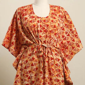  Red Hand Batik Print Cotton Kaftan