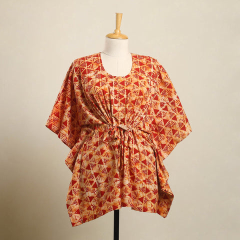  Red Hand Batik Print Cotton Kaftan