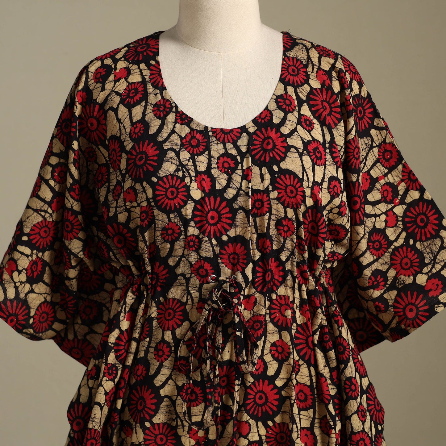 Red Hand Batik Print Cotton Kaftan (Short) 50