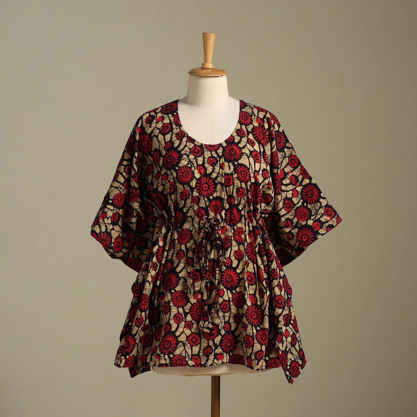 Red Hand Batik Print Cotton Kaftan (Short) 50