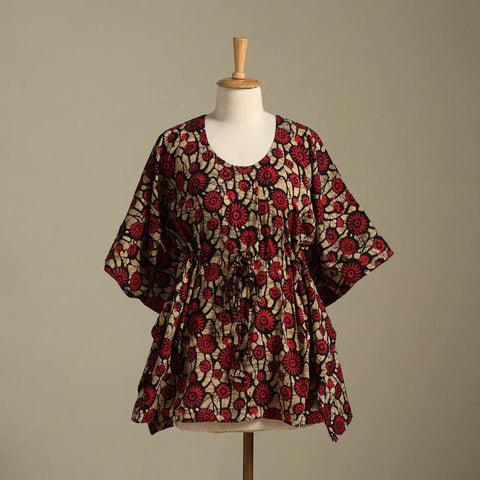 Red Hand Batik Print Cotton Kaftan (Short) 50