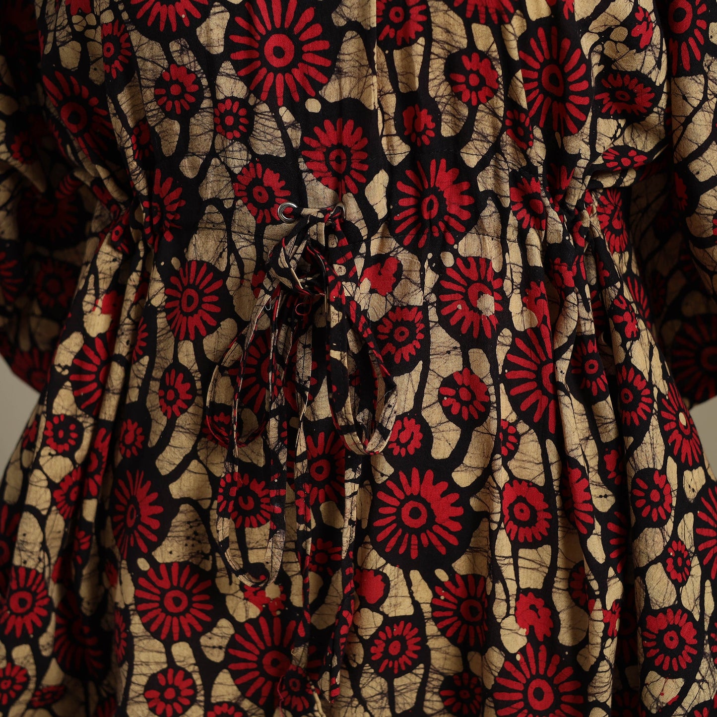 Red Hand Batik Print Cotton Kaftan (Short) 50