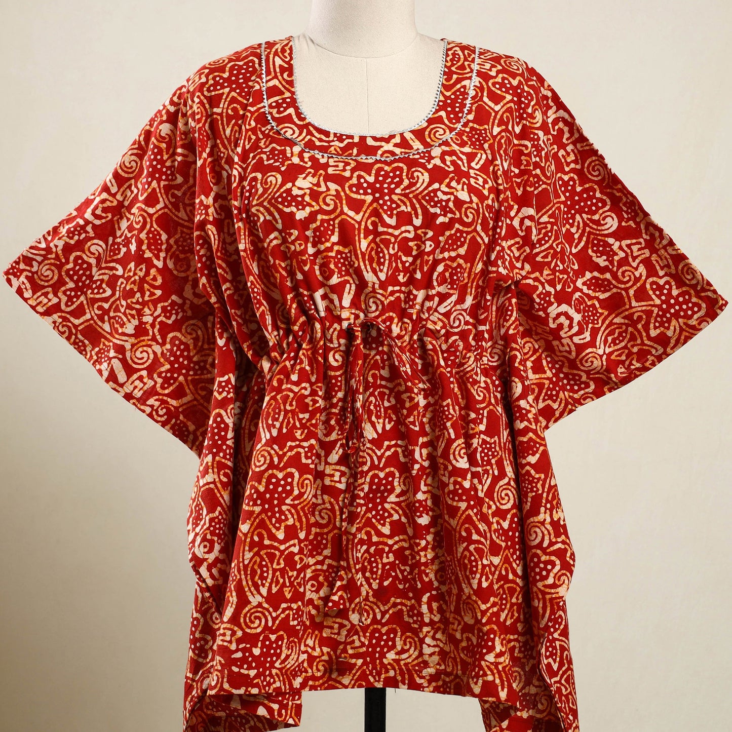 Red - hand batik cotton kaftan (short) 84 - handcrafted