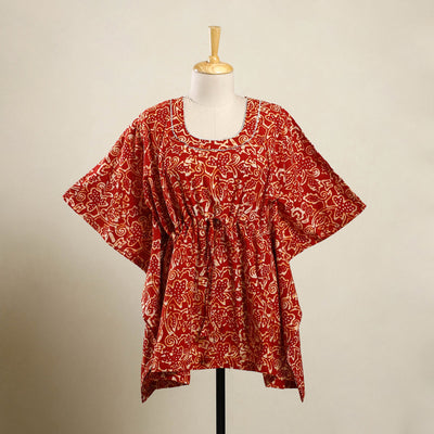 Red - hand batik cotton kaftan (short) 84 - handcrafted