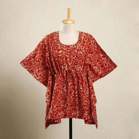 Red - hand batik cotton kaftan (short) 84 - handcrafted