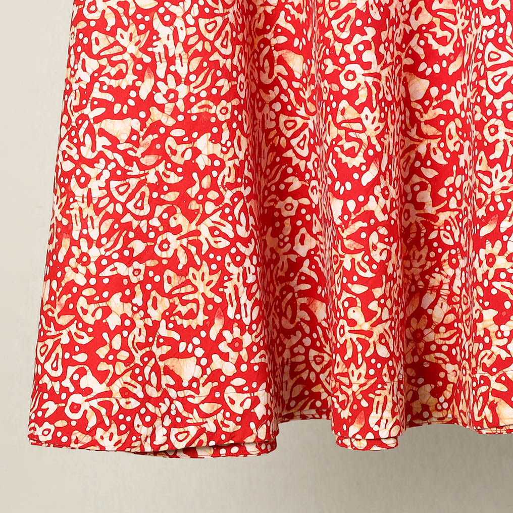 Red Hand Batik Print Cotton Wrap Around Skirt