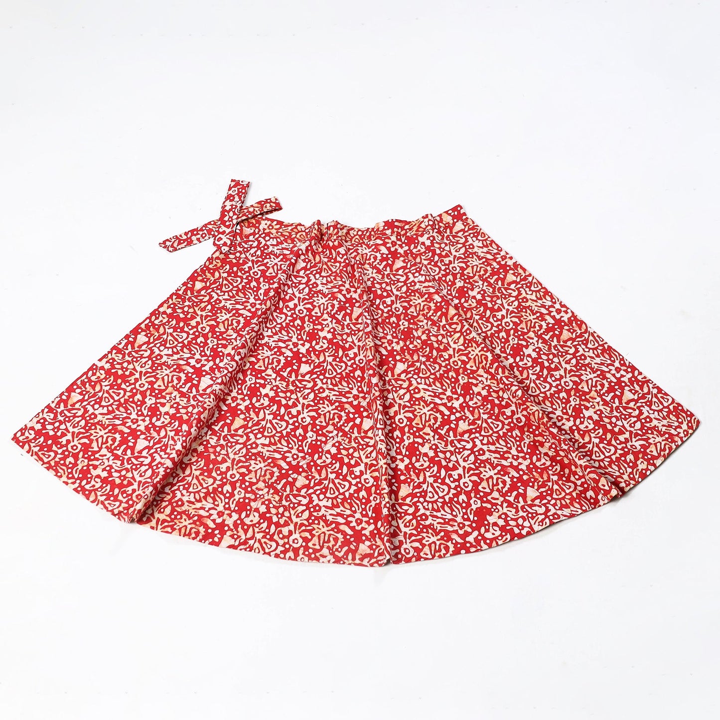 Red Hand Batik Print Cotton Wrap Around Skirt