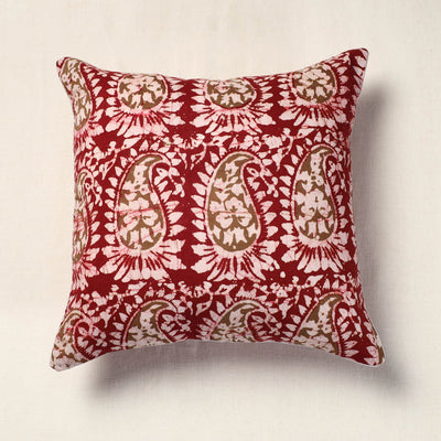 Red Hand Batik Printed Cotton Cushion Cover (16 x 16 in)