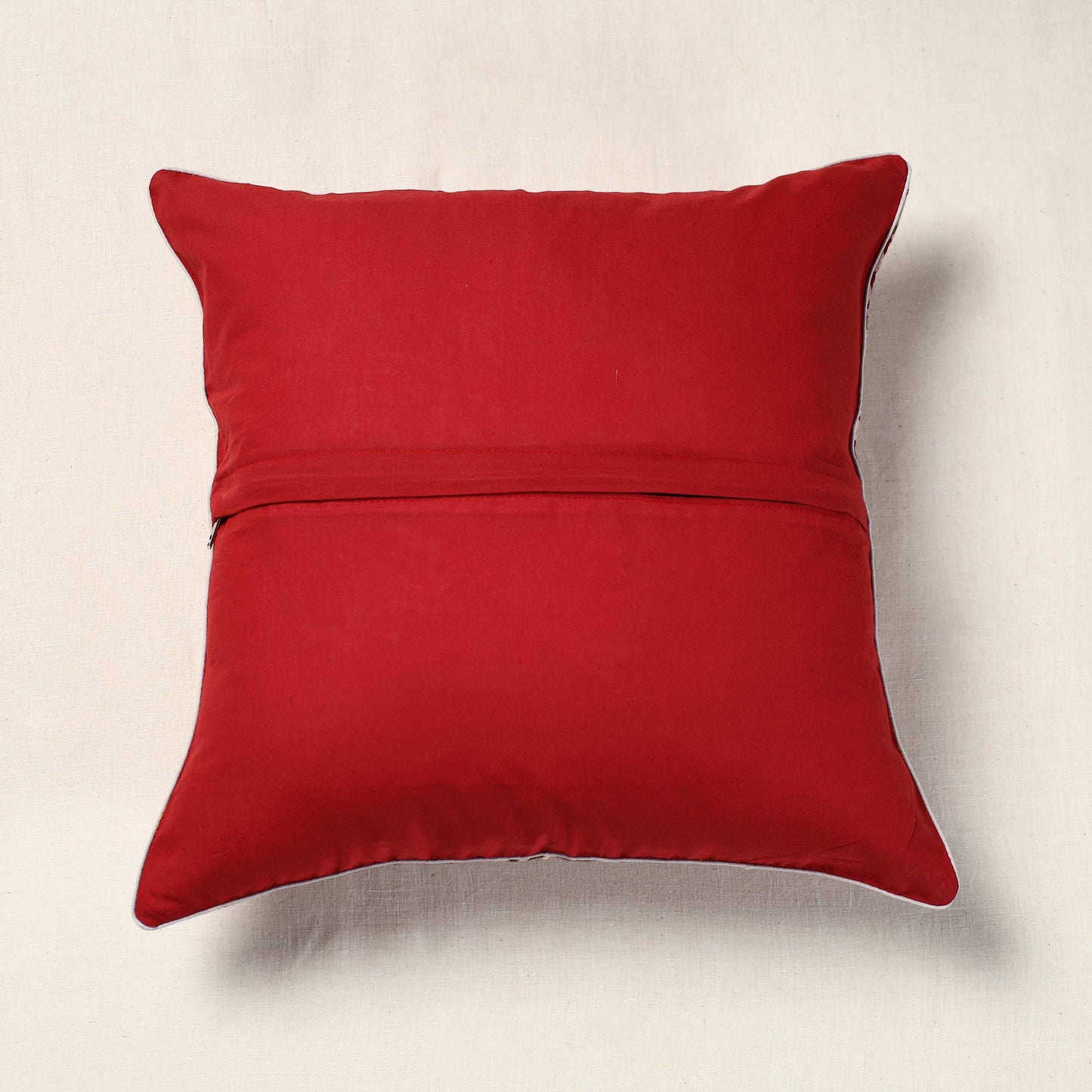 Red Hand Batik Printed Cotton Cushion Cover (16 x 16 in)