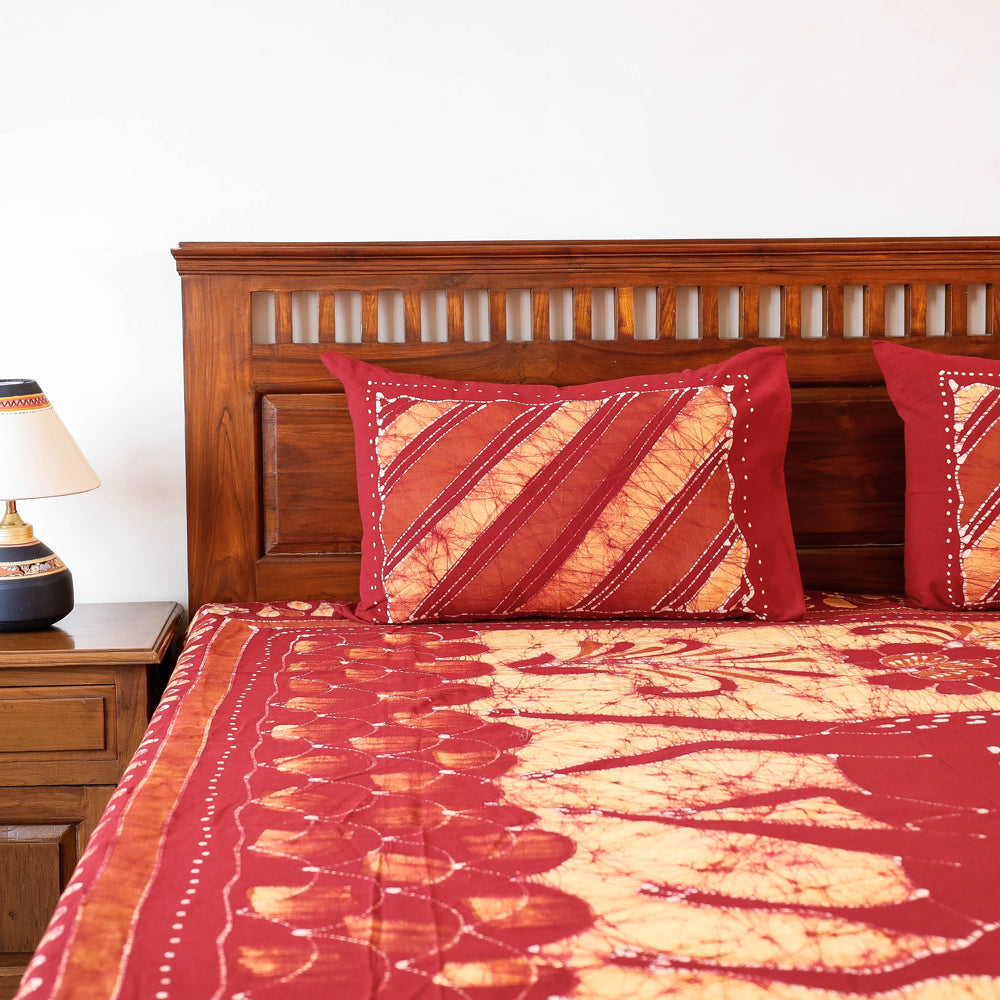 Buy Hand Batik Printed Cotton Double Bed Cover with Pillow Covers Online at iTokri.com