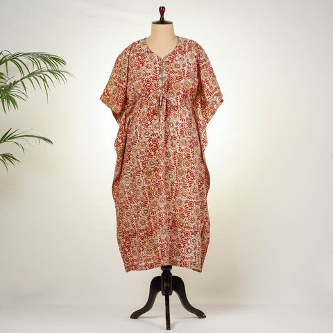  Hand Batik Printed Cotton Kaftan with Tie-Up Waist Online at iTokri.com