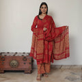 Hand Batik Printed Cotton Kurta with Palazzo & Dupatta Set 07 