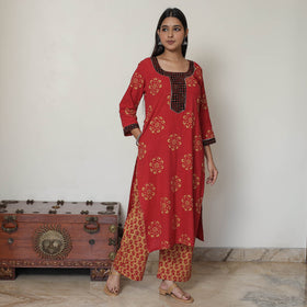  Hand Batik Printed Cotton Kurta with Palazzo & Dupatta Set 07 