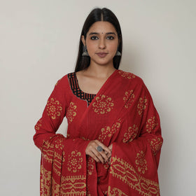  Hand Batik Printed Cotton Kurta with Palazzo & Dupatta Set 07 