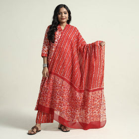 Red - hand batik printed cotton kurta with palazzo &