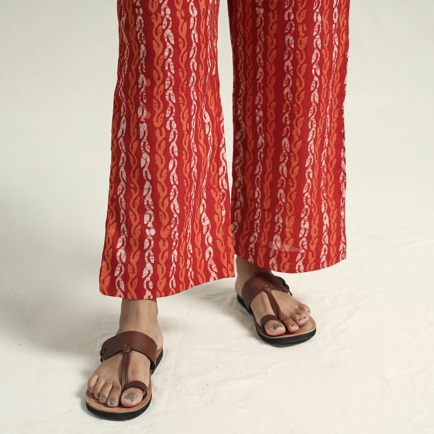 Red - hand batik printed cotton kurta with palazzo &