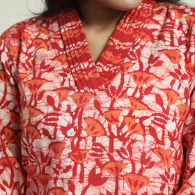 Red - hand batik printed cotton kurta with palazzo &