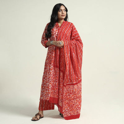 Red - hand batik printed cotton kurta with palazzo &