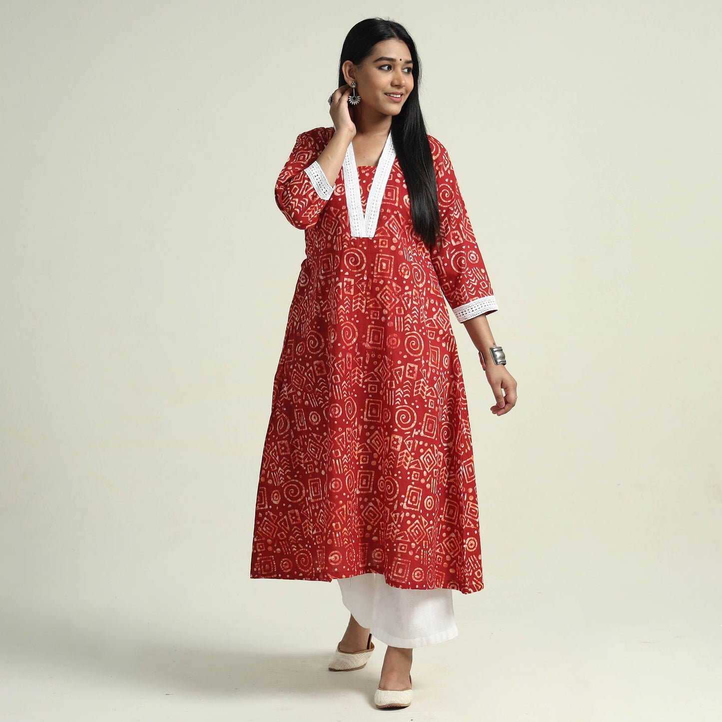  Hand Batik Printed Cotton Kurta with Palazzo Set 