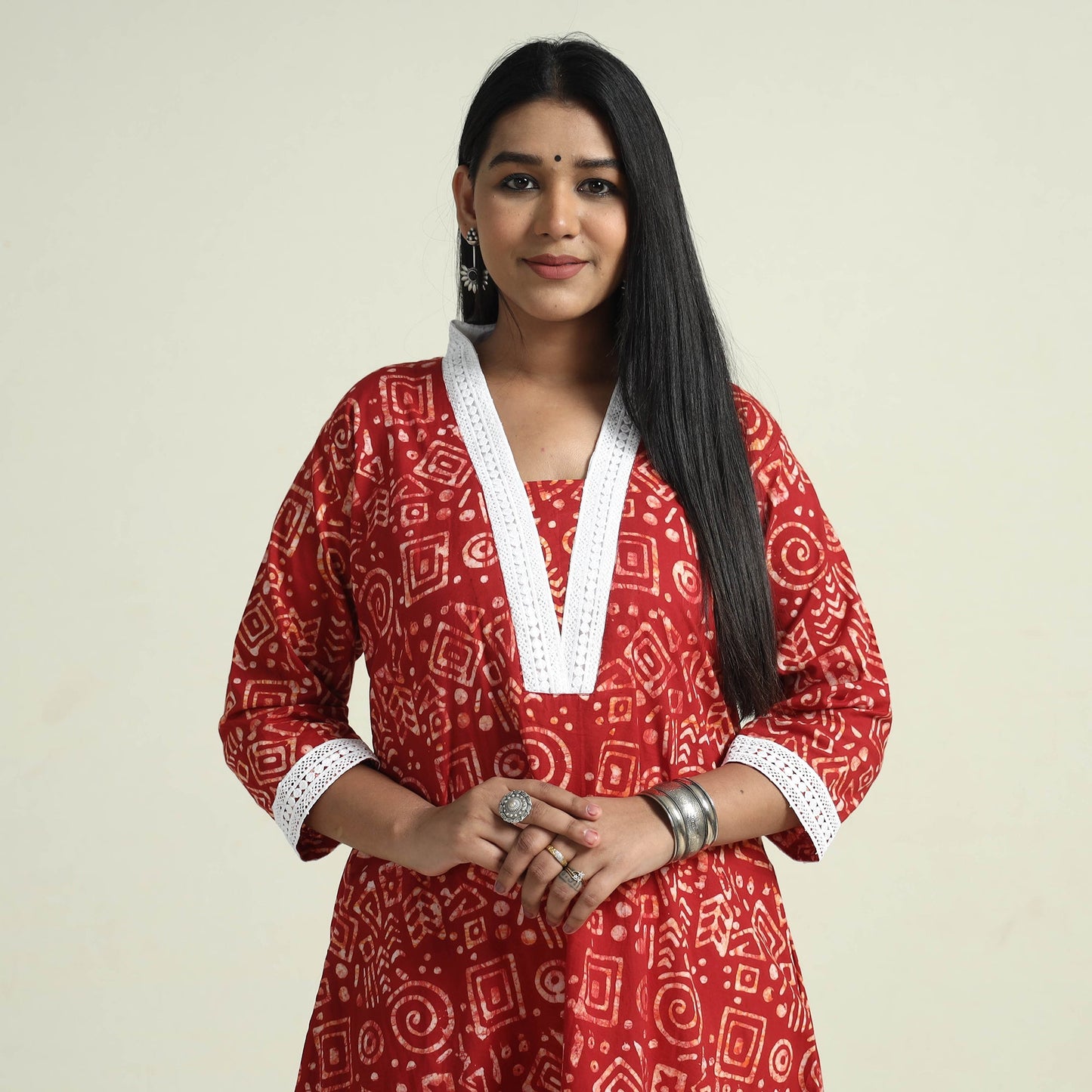  Hand Batik Printed Cotton Kurta with Palazzo Set 