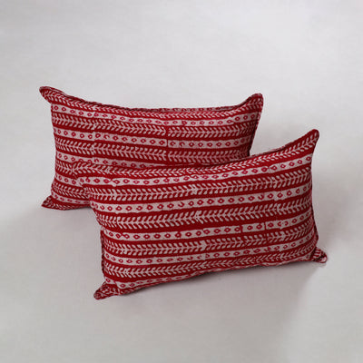 Red - hand batik printed cotton pillow cover (set of 2) 12