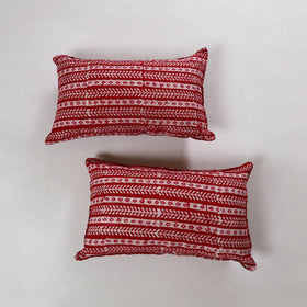 Red - hand batik printed cotton pillow cover (set of 2) 12