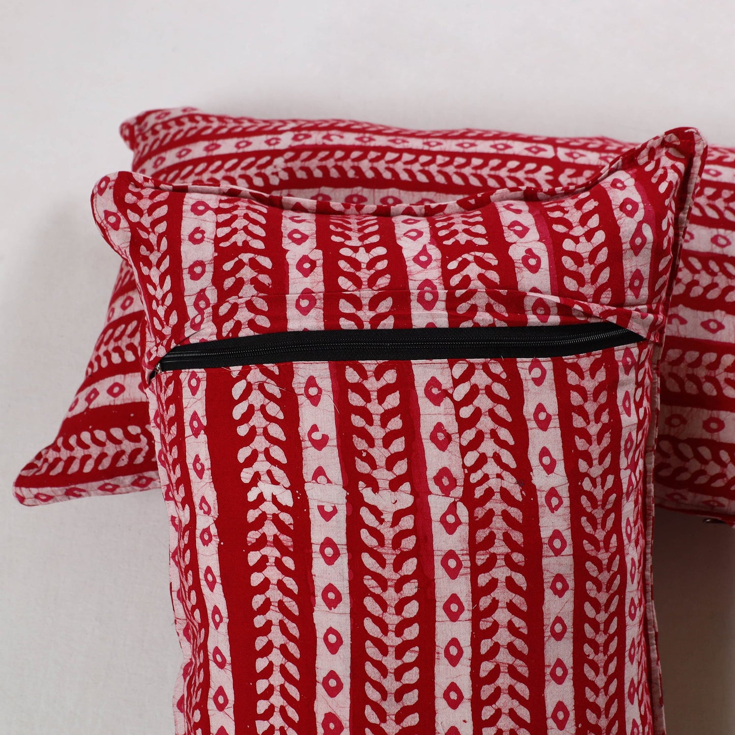 Red - hand batik printed cotton pillow cover (set of 2) 12