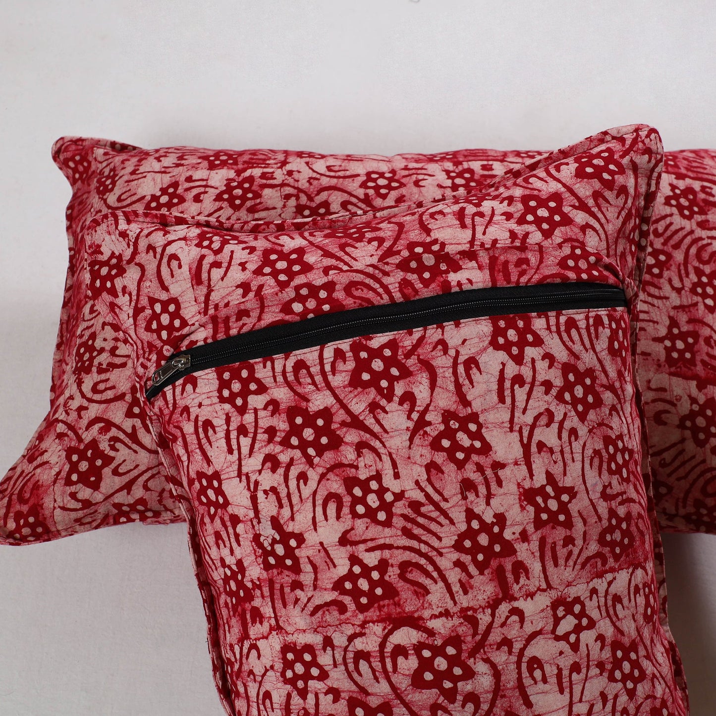 Red - hand batik printed cotton pillow cover (set of 2) 22